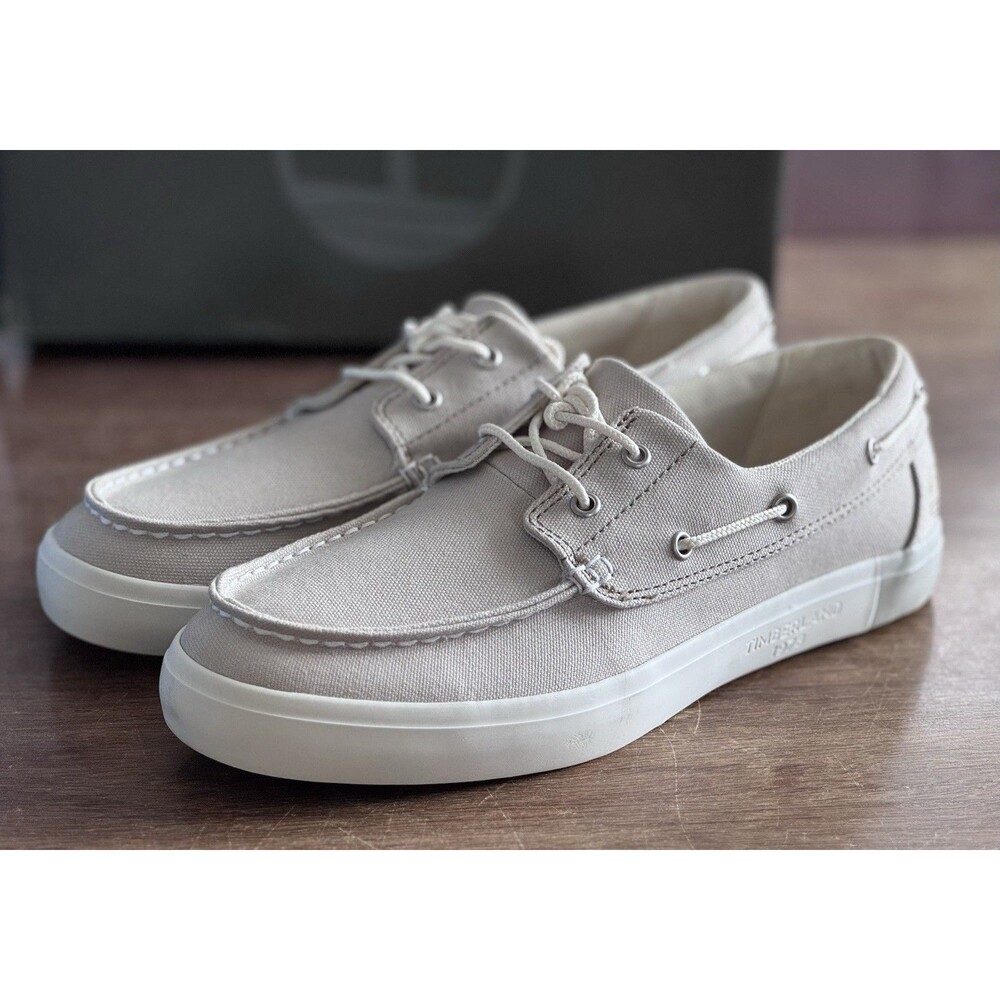 Men’s Size 7.5 Timberland Boat Shoe Canvas Beige Casual TB0A1GTQ  New In Box